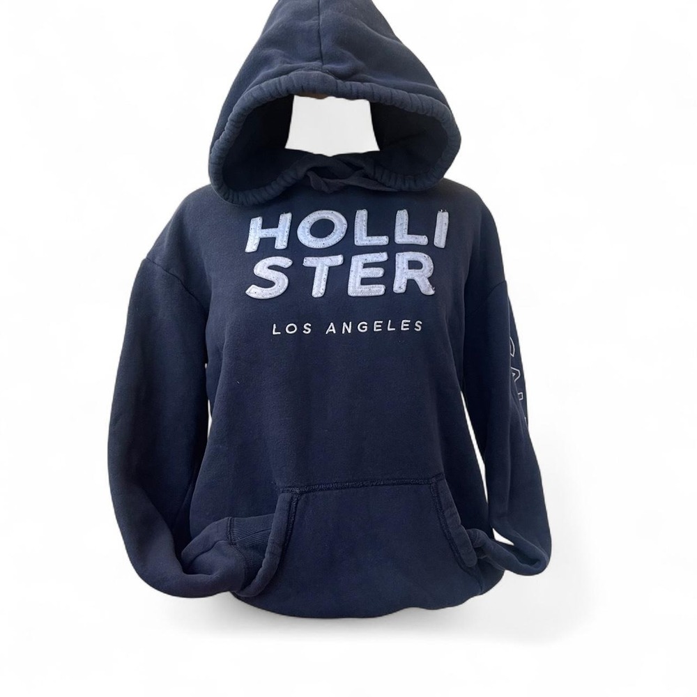 Hollister Los Angeles California Navy Blue Logo Hoodie Sweatshirt Mens Medium